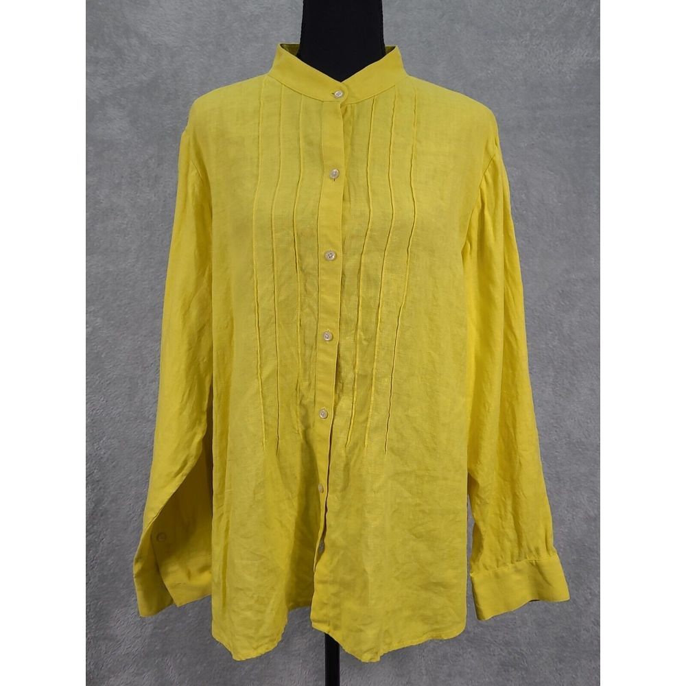 Linen Blouse Ellen Tracy Sz 22 Yellow Long Sleeve
